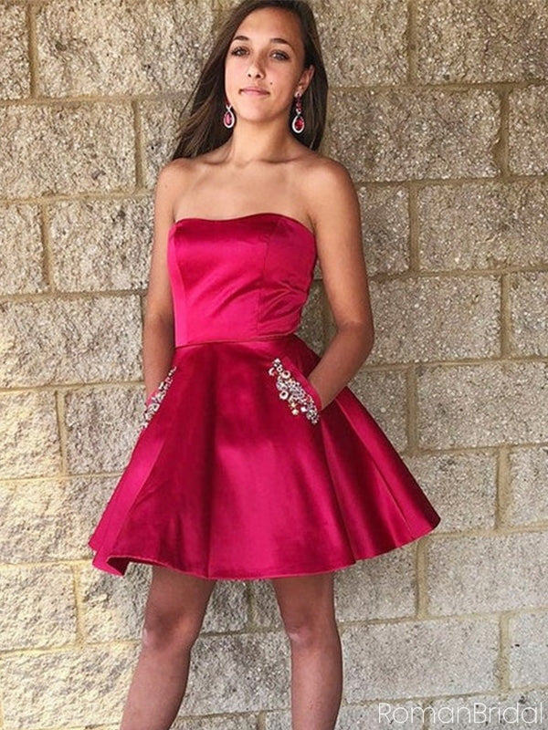 Unique Sweetheart Sleeveless Satin A-line Homecoming Dresses For Party Online, HD0981