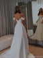 Elegant White Off-Shoulder A-Line Long Wedding Dresses With Sweep Trailing,WD0557