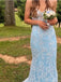 Elegant Blue Sweetheart Mermaid Lace Side Slit Long Prom Dress Ideas, Evening Party Dresses ,OLP1159