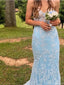 Elegant Blue Sweetheart Mermaid Lace Side Slit Long Prom Dress Ideas, Evening Party Dresses ,OLP1159