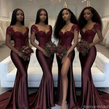 Simple Red Mismatched Sleeveless Mermaid Long Bridesmaid Dresses Online , BG870