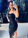 Shiny Black Spaghetti Strap Mermaid Side Slit Long Prom Dress Ideas, Evening Party Dresses ,OLP1158