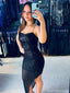 Shiny Black Spaghetti Strap Mermaid Side Slit Long Prom Dress Ideas, Evening Party Dresses ,OLP1158