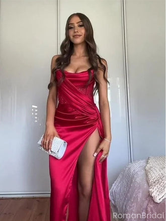 Gorgeous Red Sweetheart Memaid Side Slit Long Prom Dress Ideas, Evening Party Dresses OLP1151