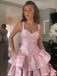 Cute Pink Spaghetti Strap A-Line Short Satin Homecoming Dresses For Party,  HD1138