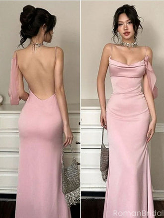 Elegant Pink Spahetti Strap Mermaid Long Prom Dress Ideas, Evening Party Dresses ,OLP1167