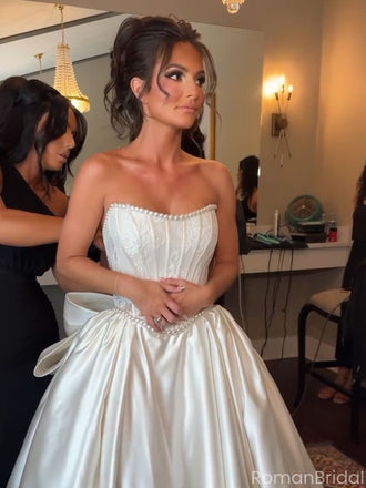 Elegant White Sweetheart Sleeveless A-Line Long Wedding Dresses With Sweep Trailing,WD0555