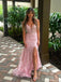 sparkly Pink Sweetheart Mermaid Side Slit Long Prom Dress Ideas, Evening Party Dresses, OLP1156