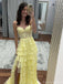 Elegant Yellow Sweetheart Lace Side Slit Long Prom Dress Ideas, Evening Party Dresses ,OLP1160