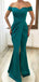 Elegant Off Shoulder Mermaid Front Slit Satin Long Bridesmaid Dresses Online, BG770