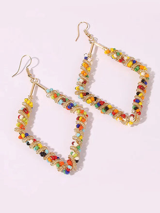 Fashion Geometric Colorful Individual Metal Diamond Shape Earrings
