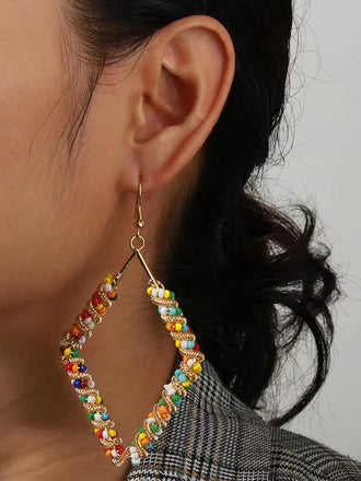 Fashion Geometric Colorful Individual Metal Diamond Shape Earrings