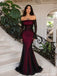Modern Elegant Burgundy Mermaid Prom Dress Off-Shoulder Long Sleeve Formal Gown,OLP2275