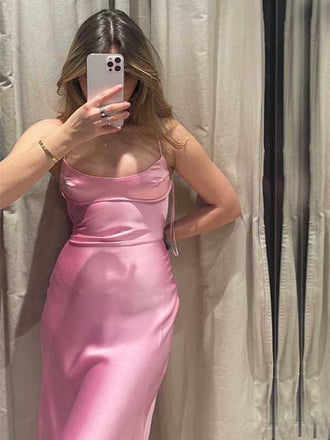 Soft Spaghetti Strap Sleeveless Mermaid Satin Long Prom Dresses Online, OL503