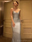 Sexy Spaghetti Straps Mermaid V-neck Backless Silver Long Evening Prom Dress Online, OL154