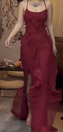 Sexy Spaghetti Strap Sleeveless Mermaid Chiffon Evening Prom Dresses Online, OLP1063