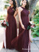 Elegant Burgundy Halter Sleeveless Cross Back A-line Tulle Bridesmaid Dresses, BG234