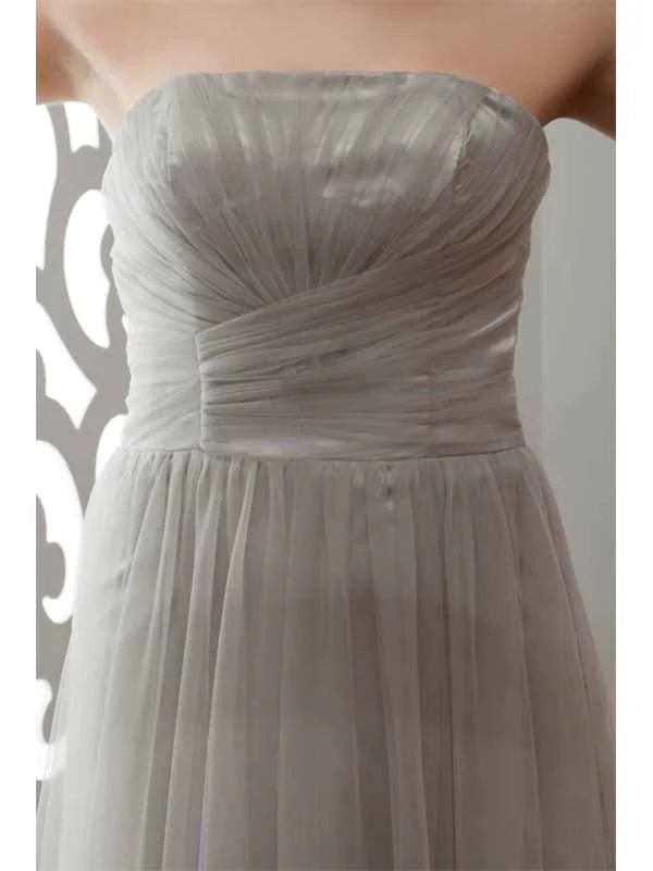 Beautiful A-line Strapless Floor Length Tulle Gray Prom Dresses, BG185