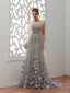 Beautiful A-line Strapless Floor Length Tulle Gray Prom Dresses, BG185