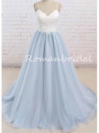 Elegant Spaghetti Straps A-line Sleeveless V-neck Long Prom Dresses Formal Dress, OL760