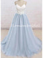 Elegant Spaghetti Straps A-line Sleeveless V-neck Long Prom Dresses Formal Dress, OL760