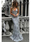 Mermaid Deep V-neck Sweep Trailing Grey Tulle Prom Dress Evening Dress OL590