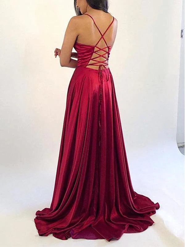 Hot Sale A-line Satin Simple Prom Dress Evening Dress with Split, OL593