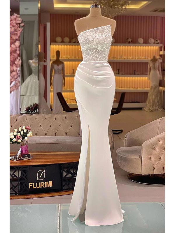Simple Sequins Sleeveless Mermaid Prom Dress Evening Dress with Side Slit, OL609