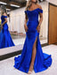 Mermaid Off Shoulder Satin Lace Long Prom Dress Formal Evening Dress, OL617