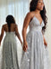 Spaghetti Straps Long Silver Tulle Prom Evening Dress With Split, OL619
