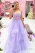 Gorgeous V-Neck Beaded Purple Lace Floral Long Prom Dresses, OL625