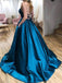A-line Scoop Neck Simple Cross Straps Prom Dresses With Pockets, OL633