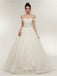 Off-shoulder Lace Appliques Top Organza Ball Gown, Ivory Wedding Dresses, WD0463