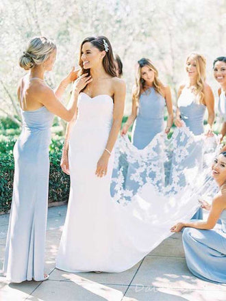 Simple Light Blue Halter Sheath Bridesmaid Dresses, BG225