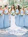 Simple Light Blue Halter Sheath Bridesmaid Dresses, BG225