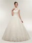 High Neck Cap Sleeves Lace Appliques Beading Open Back Wedding Dresses, WD0464