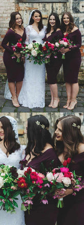 Sheath Off-Shoulder Knee-length Simple Cheap Bridesmaid Dresses, BD0592