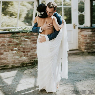 Hot selling Floor-length V-neck Sleeveless White prom dress, long Wedding Dress with train, WD0304