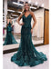 Green Tulle Mermaid Spaghetti Straps V-neck Prom Dress Evening Dress, OL661