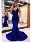 Sparkly Blue Spaghetti Straps Mermaid Prom Dress Evening Dress, OL667