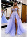 Off the Shoulder Tulle A-line Prom Dress Evening Dress with Side Slit, OL668