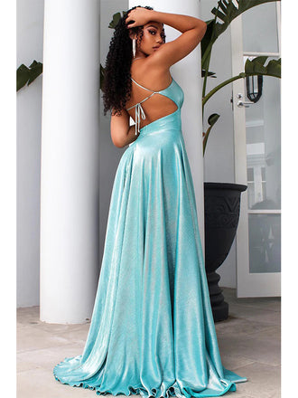 Elegant Spaghetti Straps V-neck Side Slit Long Prom Dresses Formal Dress, OL685