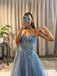 Elegant Sleeveless Sweetheart A-line Tulle Blue Prom Dresses Formal Dress, OL705