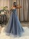 Elegant Sleeveless Sweetheart A-line Tulle Blue Prom Dresses Formal Dress, OL705