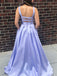 Elegant Light Blue Satin V-neck Sleeveless Long Prom Dresses Formal Dress, OL711