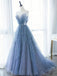 Gorgeous Spaghetti Straps V-neck Blue Tulle A-line Long Prom Dresses Formal Dress, OL735
