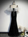 Elegant Black Spaghetti Straps Straight Neck Mermaid Long Prom Dresses Formal Dress, OL738