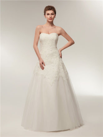 Sweetheart Floor-length Lace Simple Cheap Wedding Dresses, WD0461