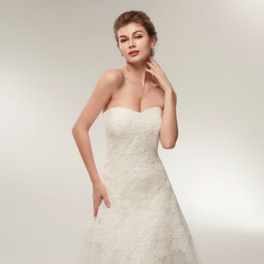 Sweetheart Floor-length Lace Simple Cheap Wedding Dresses, WD0461