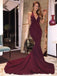 Mermaid V-Neck sleeveless modern evening party dress with tailing, Long prom dresses,  PD0102